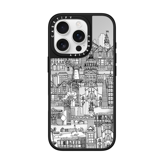 Sharon Turner x CASETiFY iPhone 16 Pro ケース Silver on Black ミラーケース MagSafe対応 San Francisco toile de jouy transparent