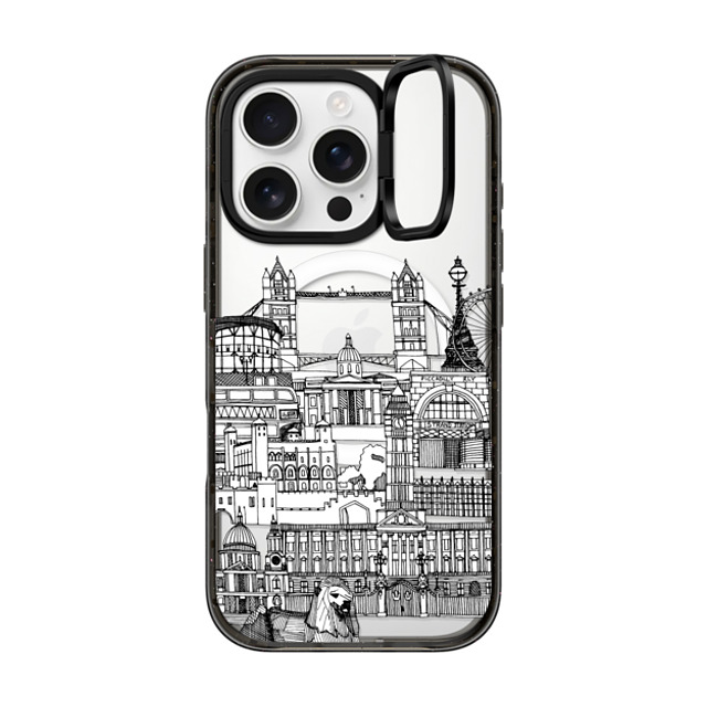 Sharon Turner x CASETiFY iPhone 16 Pro ケース ブラック インパクトリングスタンドケース MagSafe対応 London toile transparent