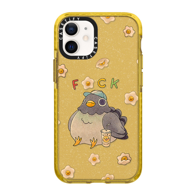 Felicia Chiao x CASETiFY iPhone 12 mini ケース Yellow (Glitter) インパクトケース Pigeon and Daisies