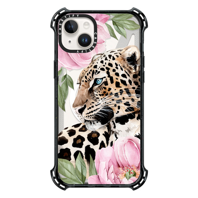 Victoria Ryabinina x CASETiFY iPhone 14 Plus ケース Floral,Leopard ブラック バウンスケース Leopard with peonies Mother's Day Victoria Ryabinina x CASETiFY iPhone 14 Plus ケース Floral,Leopard ブラック バウンスケース Leopard with peonies Mother's Day