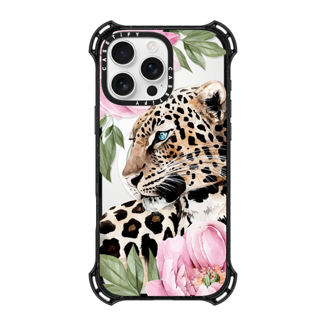 Victoria Ryabinina x CASETiFY iPhone 16 Pro Max ケース ブラック バウンスケース Leopard with peonies