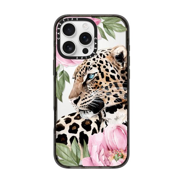 Victoria Ryabinina x CASETiFY iPhone 16 Pro Max ケース ブラック インパクトケース Leopard with peonies