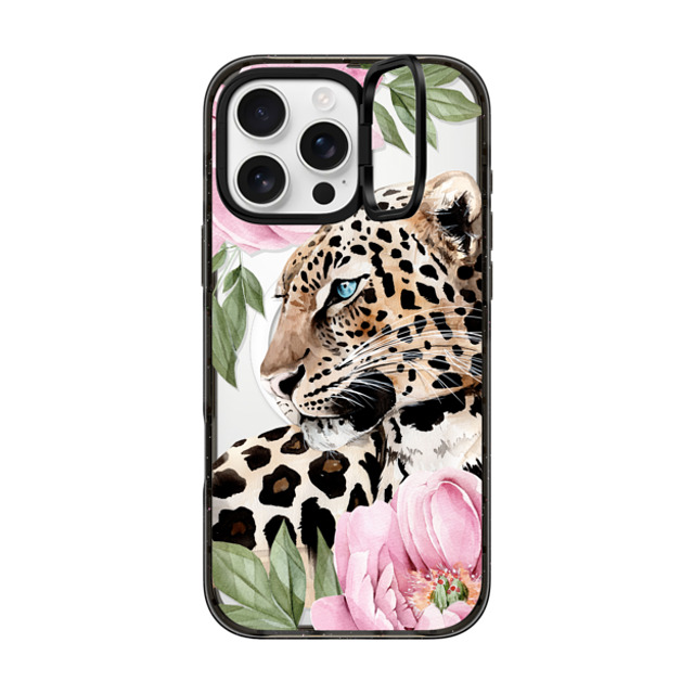 Victoria Ryabinina x CASETiFY iPhone 16 Pro Max ケース ブラック インパクトリングスタンドケース MagSafe対応 Leopard with peonies