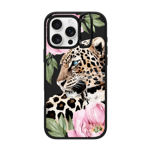 Victoria Ryabinina x CASETiFY iPhone 16 Pro Max ケース マットブラック インパクトリングスタンドケース MagSafe対応 Leopard with peonies