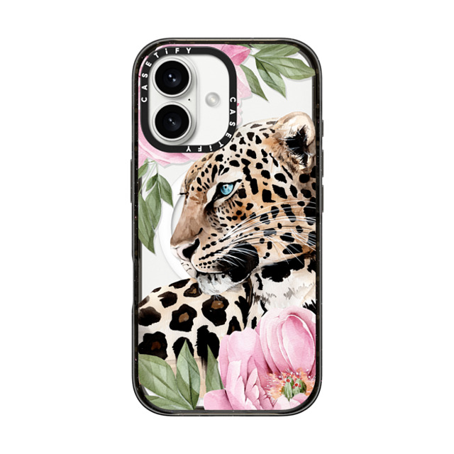 Victoria Ryabinina x CASETiFY iPhone 16 ケース ブラック インパクトケース MagSafe対応 Leopard with peonies