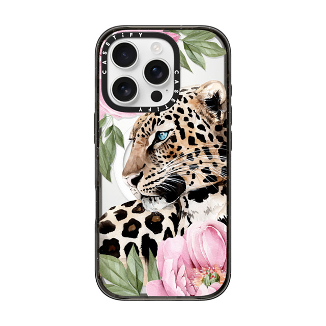 Victoria Ryabinina x CASETiFY iPhone 16 Pro ケース ブラック インパクトケース MagSafe対応 Leopard with peonies