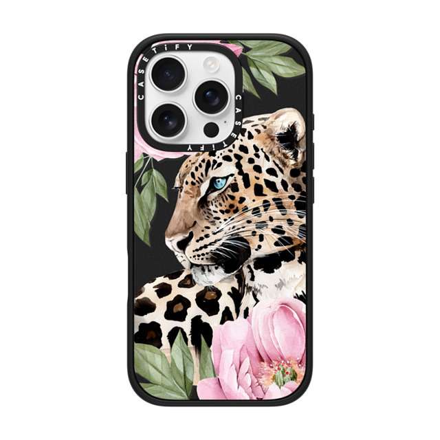 Victoria Ryabinina x CASETiFY iPhone 16 Pro ケース マットブラック インパクトケース MagSafe対応 Leopard with peonies