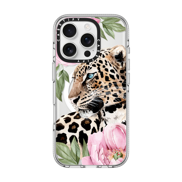 Victoria Ryabinina x CASETiFY iPhone 16 Pro ケース クリア クリア ケース MagSafe対応 Leopard with peonies