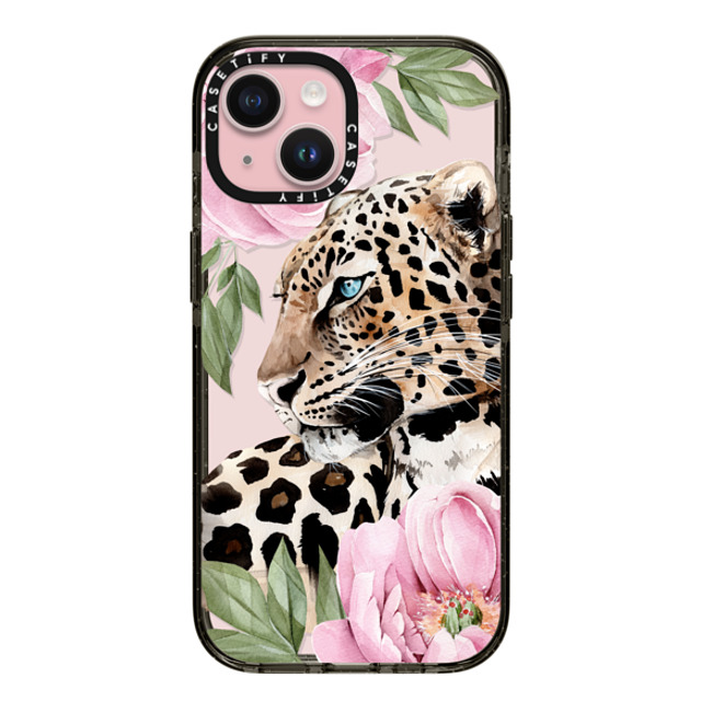 Victoria Ryabinina x CASETiFY iPhone 15 ケース ブラック インパクトケース Leopard with peonies