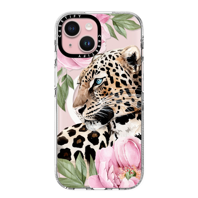 Victoria Ryabinina x CASETiFY iPhone 15 ケース クリア クリア ケース MagSafe対応 Leopard with peonies