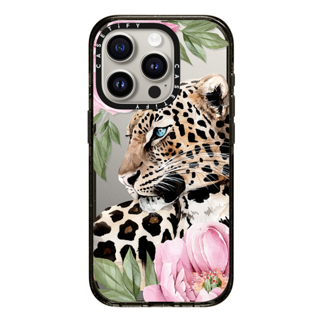 Victoria Ryabinina x CASETiFY iPhone 15 Pro ケース ブラック インパクトケース Leopard with peonies