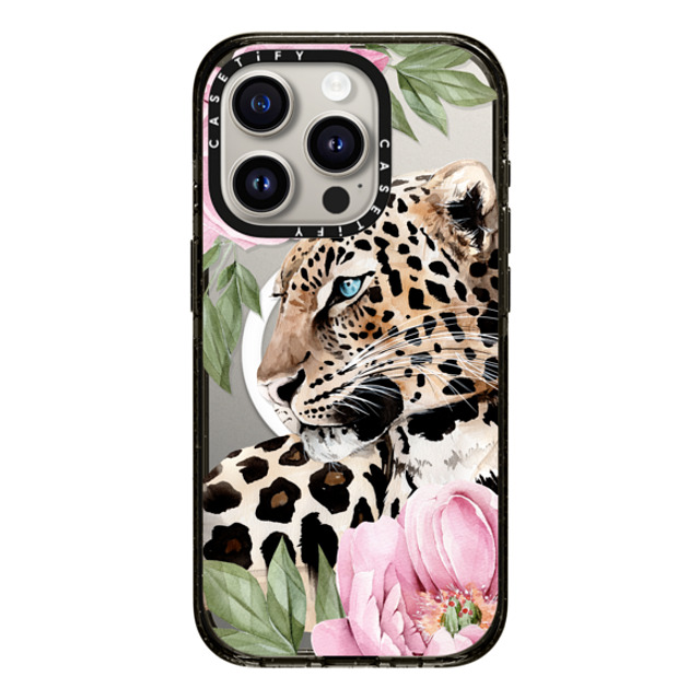 Victoria Ryabinina x CASETiFY iPhone 15 Pro ケース ブラック インパクトケース MagSafe対応 Leopard with peonies