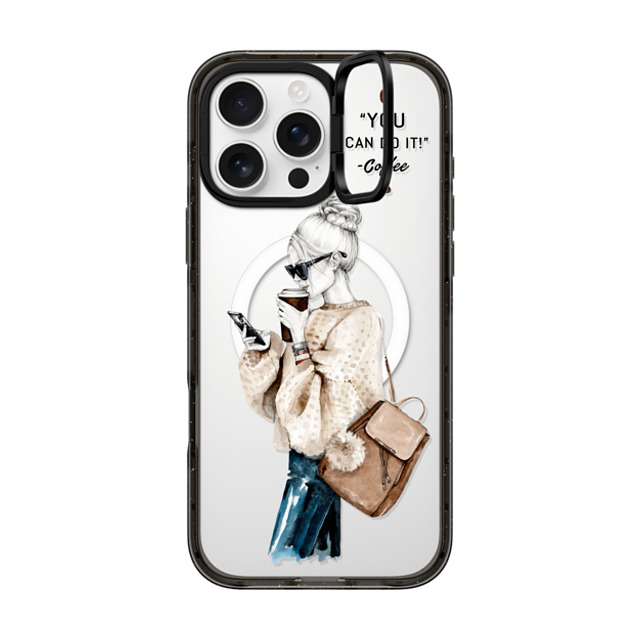 Victoria Ryabinina x CASETiFY iPhone 16 Pro Max ケース ブラック インパクトリングスタンドケース MagSafe対応 Girl and coffee