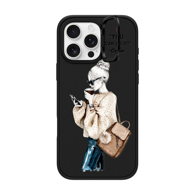 Victoria Ryabinina x CASETiFY iPhone 16 Pro Max ケース マットブラック インパクトリングスタンドケース MagSafe対応 Girl and coffee