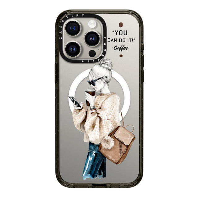 Victoria Ryabinina x CASETiFY iPhone 15 Pro Max ケース ブラック インパクトケース MagSafe対応 Girl and coffee