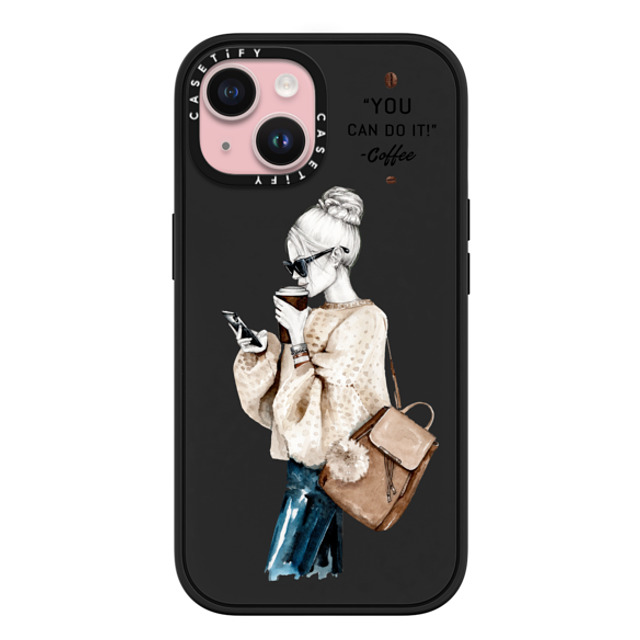 Victoria Ryabinina x CASETiFY iPhone 15 ケース マットブラック インパクトケース MagSafe対応 Girl and coffee