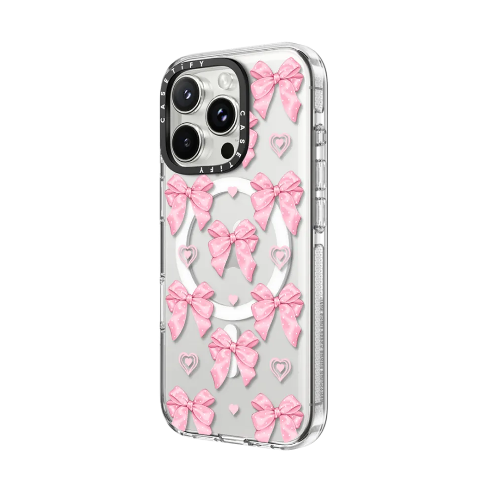 Clear iPhone 16 Pro Max Case MagSafe Compatible - Pink bows