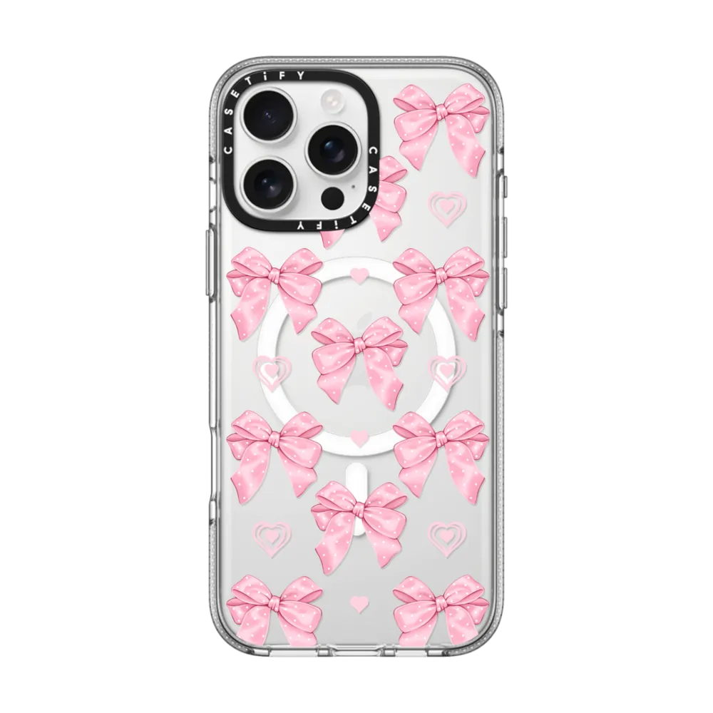 Clear iPhone 16 Pro Max Case MagSafe Compatible - Pink bows