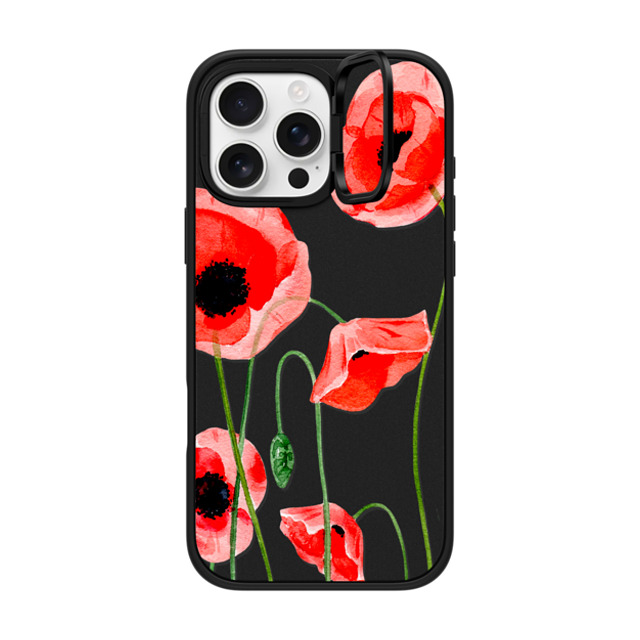 Victoria Ryabinina x CASETiFY iPhone 16 Pro Max ケース マットブラック インパクトリングスタンドケース MagSafe対応 Red poppies