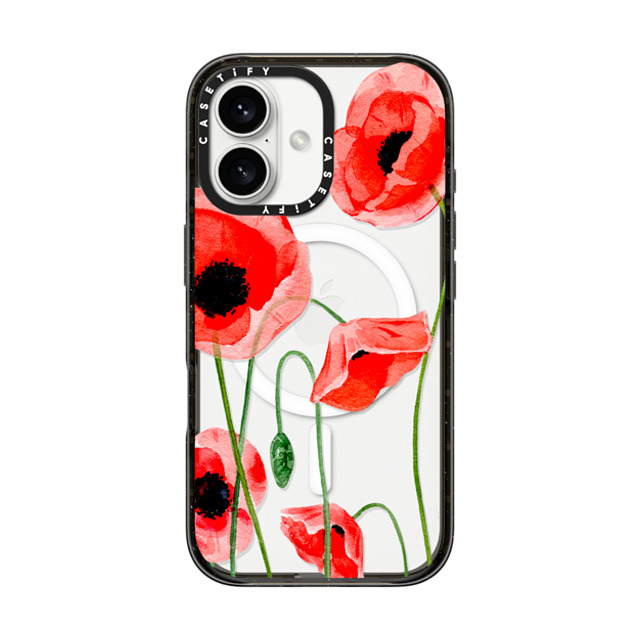 Victoria Ryabinina x CASETiFY iPhone 16 ケース ブラック インパクトケース MagSafe対応 Red poppies