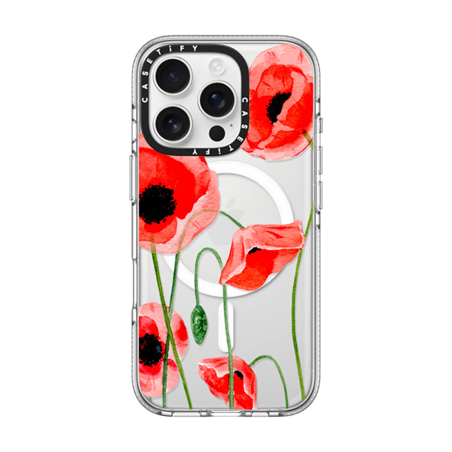 Victoria Ryabinina x CASETiFY iPhone 16 Pro ケース クリア クリア ケース MagSafe対応 Red poppies