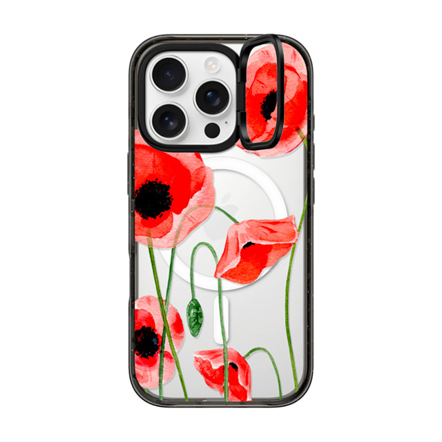 Victoria Ryabinina x CASETiFY iPhone 16 Pro ケース ブラック インパクトリングスタンドケース MagSafe対応 Red poppies