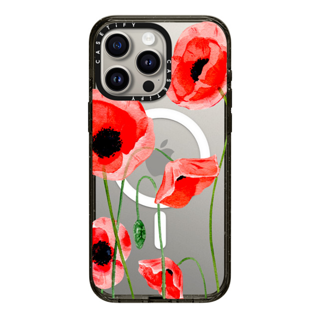 Victoria Ryabinina x CASETiFY iPhone 15 Pro Max ケース ブラック インパクトケース MagSafe対応 Red poppies