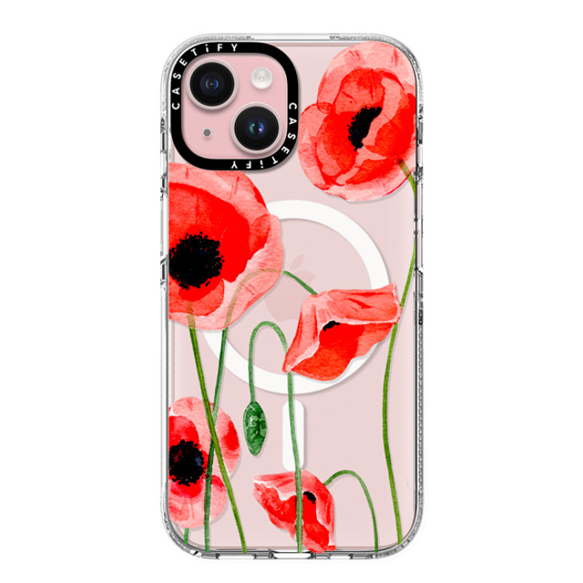 Victoria Ryabinina x CASETiFY iPhone 15 ケース クリア クリア ケース MagSafe対応 Red poppies