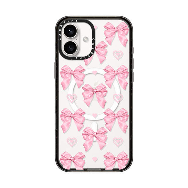Victoria Ryabinina x CASETiFY iPhone 16 Plus Case Black Impact Case MagSafe Compatible Pink bows Victoria Ryabinina x CASETiFY iPhone 16 Plus Case Black Impact Case MagSafe Compatible Pink bows