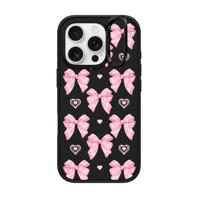 Victoria Ryabinina x CASETiFY iPhone 16 Pro ケース マットブラック インパクトリングスタンドケース MagSafe対応 Pink bows