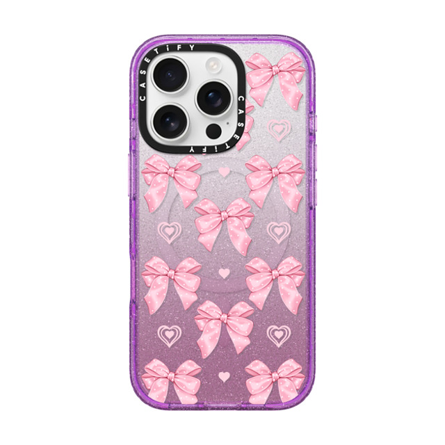 Victoria Ryabinina x CASETiFY iPhone 16 Pro ケース Glitter Purple インパクトケース MagSafe対応 Pink bows