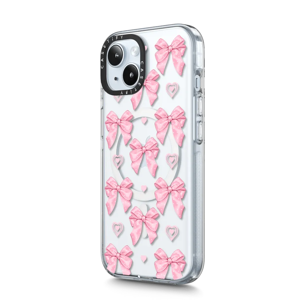 Clear iPhone 15 Case MagSafe Compatible - Pink bows