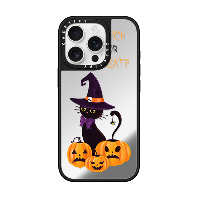 Victoria Ryabinina x CASETiFY iPhone 16 Pro ケース Silver on Black ミラーケース MagSafe対応 Cat and pumpkins Father's Day Victoria Ryabinina x CASETiFY iPhone 16 Pro ケース Silver on Black ミラーケース MagSafe対応 Cat and pumpkins Father's Day