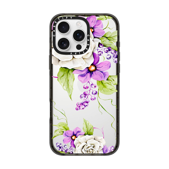 Victoria Ryabinina x CASETiFY iPhone 16 Pro Max ケース ブラック インパクトケース Watercolor spring flowers Back to School Victoria Ryabinina x CASETiFY iPhone 16 Pro Max ケース ブラック インパクトケース Watercolor spring flowers Back to School