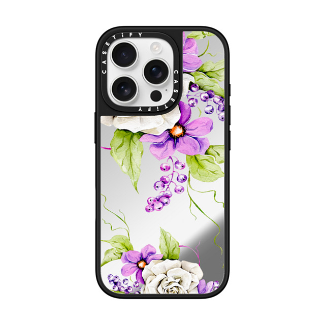 Victoria Ryabinina x CASETiFY iPhone 16 Pro ケース Silver on Black ミラーケース MagSafe対応 Watercolor spring flowers Back to School Victoria Ryabinina x CASETiFY iPhone 16 Pro ケース Silver on Black ミラーケース MagSafe対応 Watercolor spring flowers Back to School