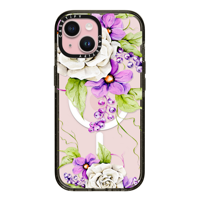 Victoria Ryabinina x CASETiFY iPhone 15 ケース ブラック インパクトケース MagSafe対応 Watercolor spring flowers Back to School Victoria Ryabinina x CASETiFY iPhone 15 ケース ブラック インパクトケース MagSafe対応 Watercolor spring flowers Back to School