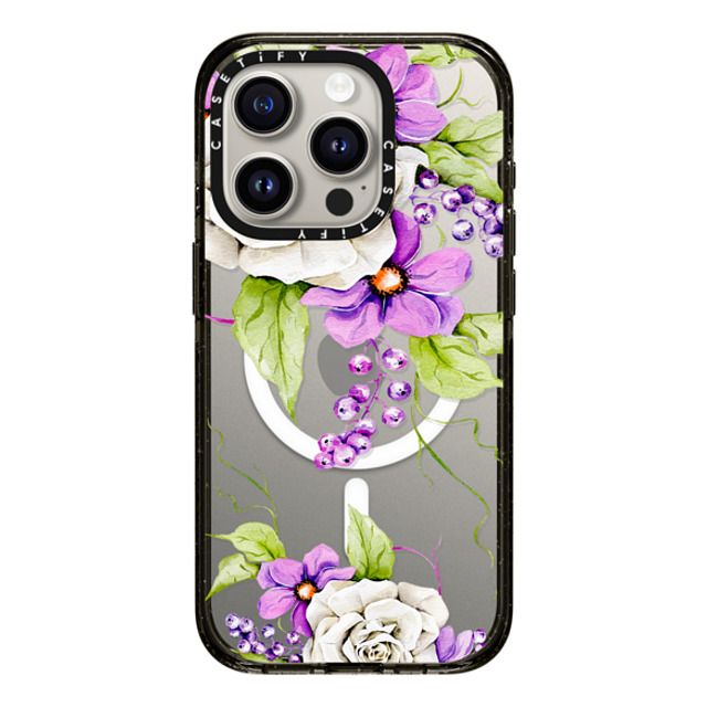 Victoria Ryabinina x CASETiFY iPhone 15 Pro ケース ブラック インパクトケース MagSafe対応 Watercolor spring flowers Back to School Victoria Ryabinina x CASETiFY iPhone 15 Pro ケース ブラック インパクトケース MagSafe対応 Watercolor spring flowers Back to School