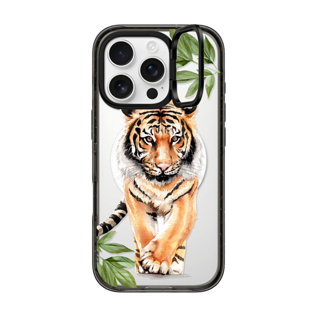 Victoria Ryabinina x CASETiFY iPhone 16 Pro ケース ブラック インパクトリングスタンドケース MagSafe対応 Tiger and leaves Father's Day Victoria Ryabinina x CASETiFY iPhone 16 Pro ケース ブラック インパクトリングスタンドケース MagSafe対応 Tiger and leaves Father's Day
