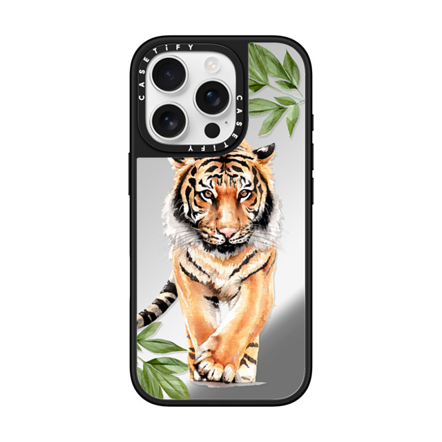 Victoria Ryabinina x CASETiFY iPhone 16 Pro ケース Silver on Black ミラーケース MagSafe対応 Tiger and leaves Mother's Day Victoria Ryabinina x CASETiFY iPhone 16 Pro ケース Silver on Black ミラーケース MagSafe対応 Tiger and leaves Mother's Day