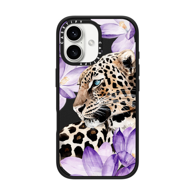 Victoria Ryabinina x CASETiFY iPhone 16 Case Matte Black Impact Case Leopard with crocuses Victoria Ryabinina x CASETiFY iPhone 16 Case Matte Black Impact Case Leopard with crocuses