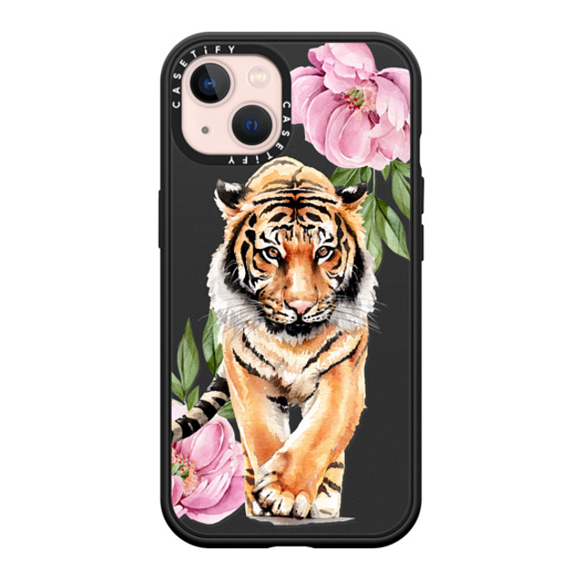 Victoria Ryabinina x CASETiFY iPhone 13 ケース マットブラック インパクトケース MagSafe対応 Tiger and peonies