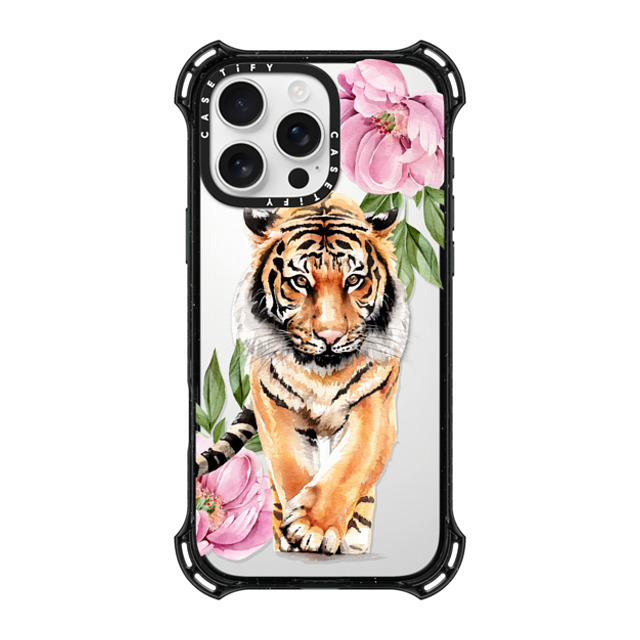 Victoria Ryabinina x CASETiFY iPhone 16 Pro Max ケース ブラック バウンスケース Tiger and peonies