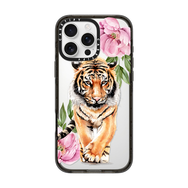 Victoria Ryabinina x CASETiFY iPhone 16 Pro Max ケース ブラック インパクトケース MagSafe対応 Tiger and peonies