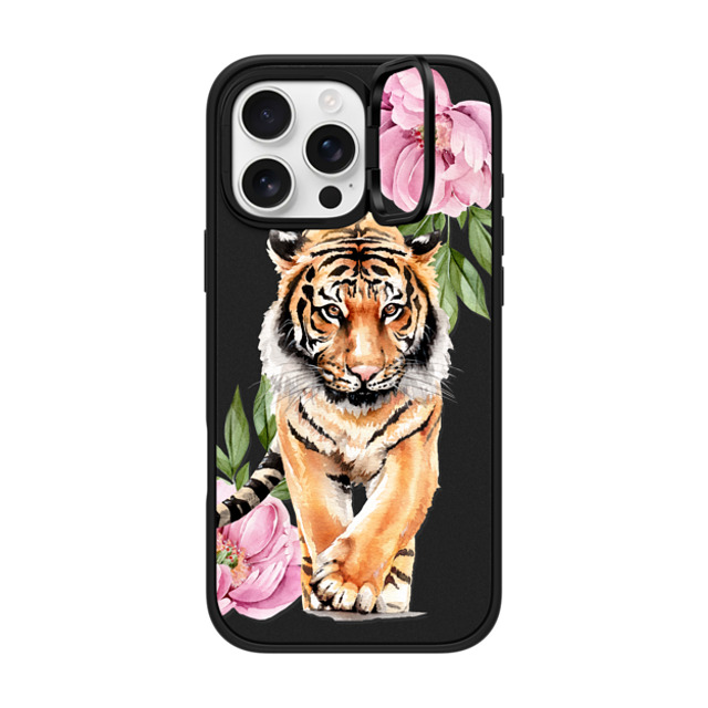 Victoria Ryabinina x CASETiFY iPhone 16 Pro Max ケース マットブラック インパクトリングスタンドケース MagSafe対応 Tiger and peonies