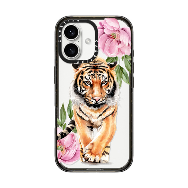 Victoria Ryabinina x CASETiFY iPhone 16 ケース ブラック インパクトケース Tiger and peonies