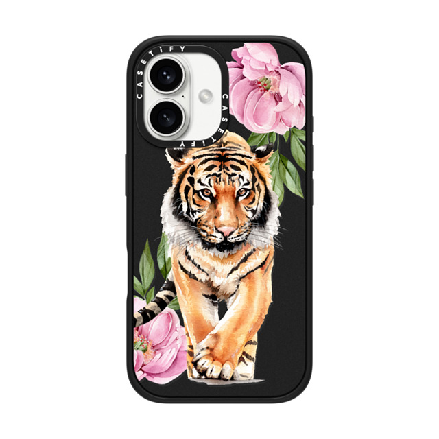 Victoria Ryabinina x CASETiFY iPhone 16 ケース マットブラック インパクトケース Tiger and peonies