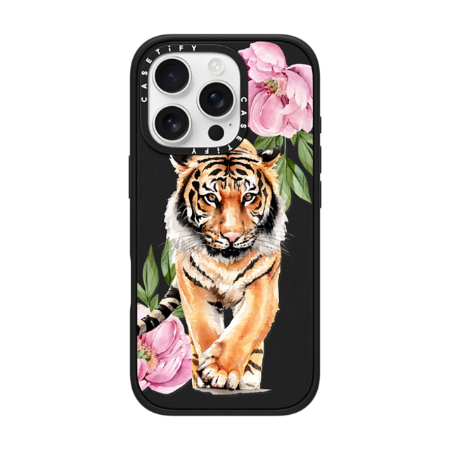 Victoria Ryabinina x CASETiFY iPhone 16 Pro ケース マットブラック インパクトケース MagSafe対応 Tiger and peonies