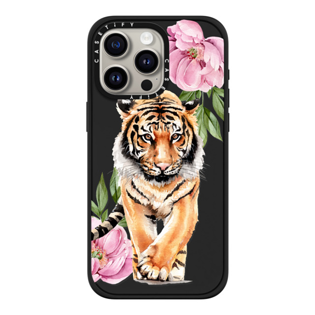 Victoria Ryabinina x CASETiFY iPhone 15 Pro Max ケース マットブラック インパクトケース MagSafe対応 Tiger and peonies