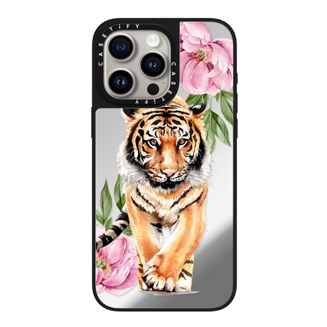 Victoria Ryabinina x CASETiFY iPhone 15 Pro Max Case Silver on Black ミラーケース MagSafe対応 Tiger and peonies Victoria Ryabinina x CASETiFY iPhone 15 Pro Max Case Silver on Black ミラーケース MagSafe対応 Tiger and peonies
