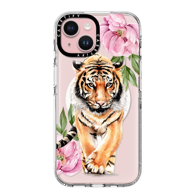 Victoria Ryabinina x CASETiFY iPhone 15 ケース クリア クリア ケース MagSafe対応 Tiger and peonies